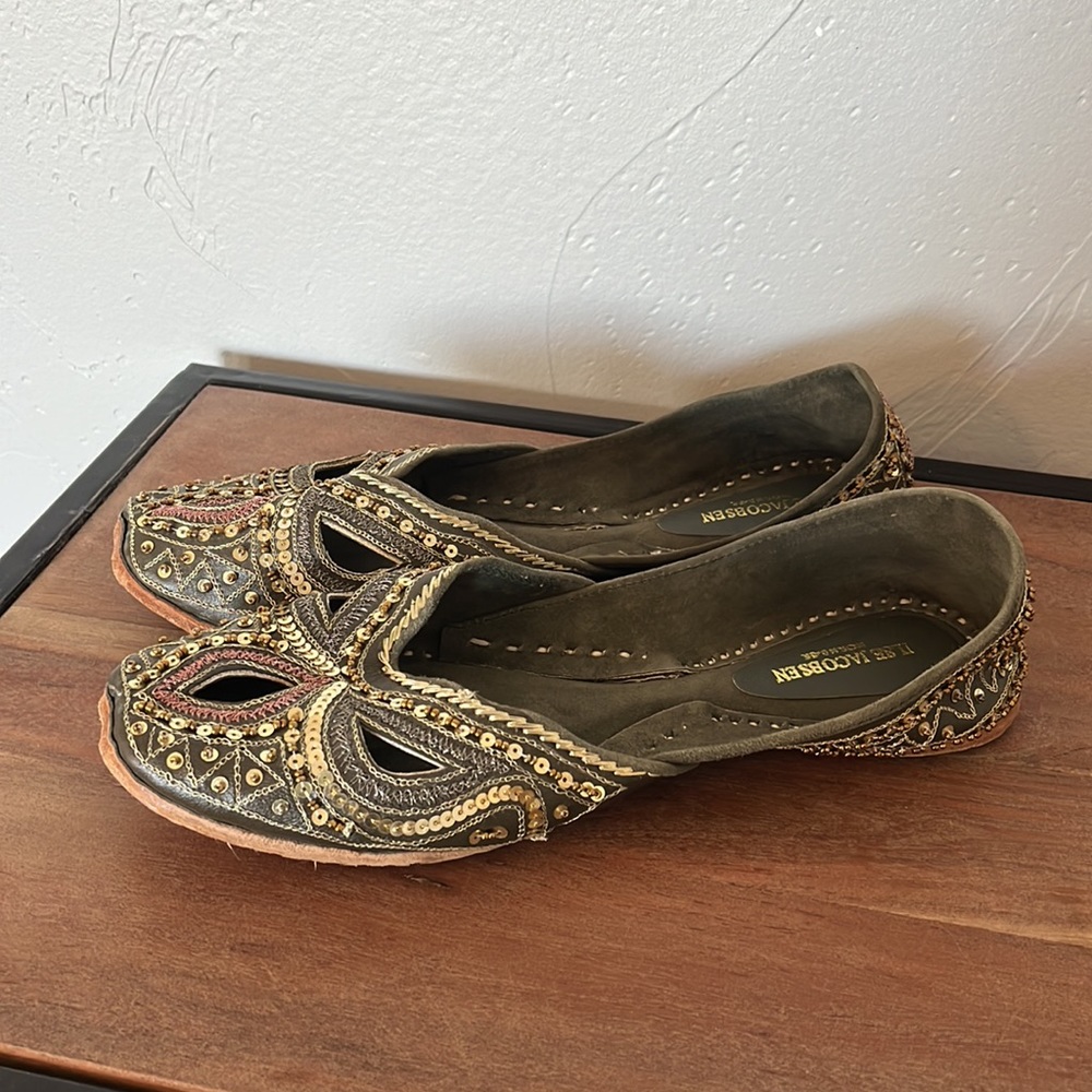 ILSE JACOBSEN Beaded Flats Green